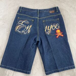 Vintage Enyce Jean Shorts Men 38 Baggy Fit Big Embroidered Jorts Studs Skull Y2K
